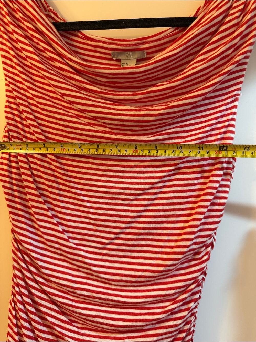 H&M Red and White Striped Cowl Neck Ruched Mini Dress - Picture 7 of 9
